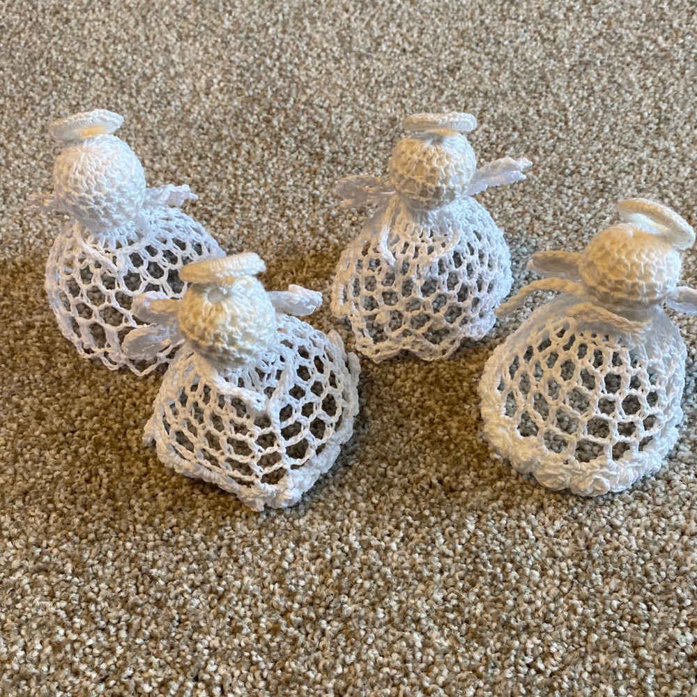 Vintage Handmade White Crochet Angel Christmas Tree Topper and Ornaments Set 7pc - Picture 4 of 7